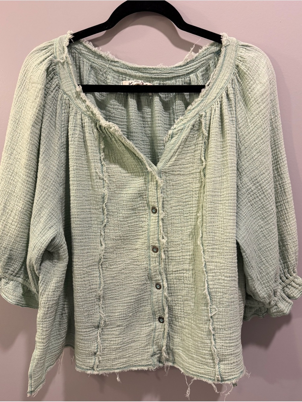 We The Free Lucy Solid Gauze 100% Cotton Button-Down Swing Top Blue Surf Size M - Picture 6 of 9